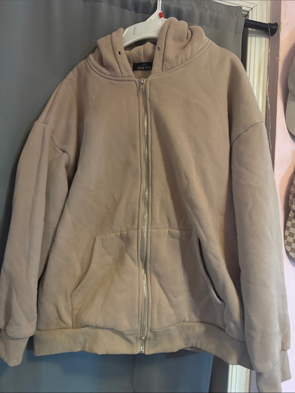 Women's Oversized Teddy Zip-Up Hoodie in Taupe